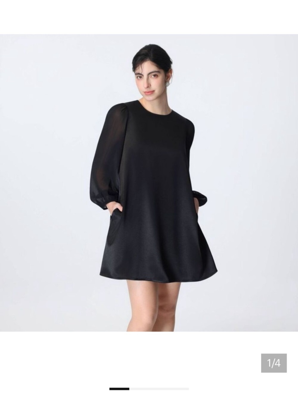 A New Day - Women's Balloon Long Sleeve Satin Swing
Dress - A Black